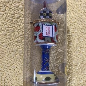 POSTAGE STAMP HOLDER HAND PAINTED 24K GOLD ACCENTS DRAGON FLY LADYBUG BIRDHOUSE
